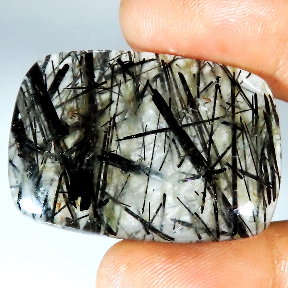 58.00 CT Natural Black RUTILE QUARTZ Cushion Cabochon Gemstone 27x38x5 mm jt-185 - Image 2 of 4