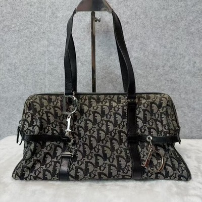 Christian Dior Vintage Monogram Black Oblique Canvas Tote Bag with D Charms