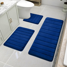 Navy Blue Memory Foam Bath Mats Extra Long