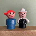 Vintage Fisher Price Little People Lot of 2 Black Firefighter Orange Hat Boy