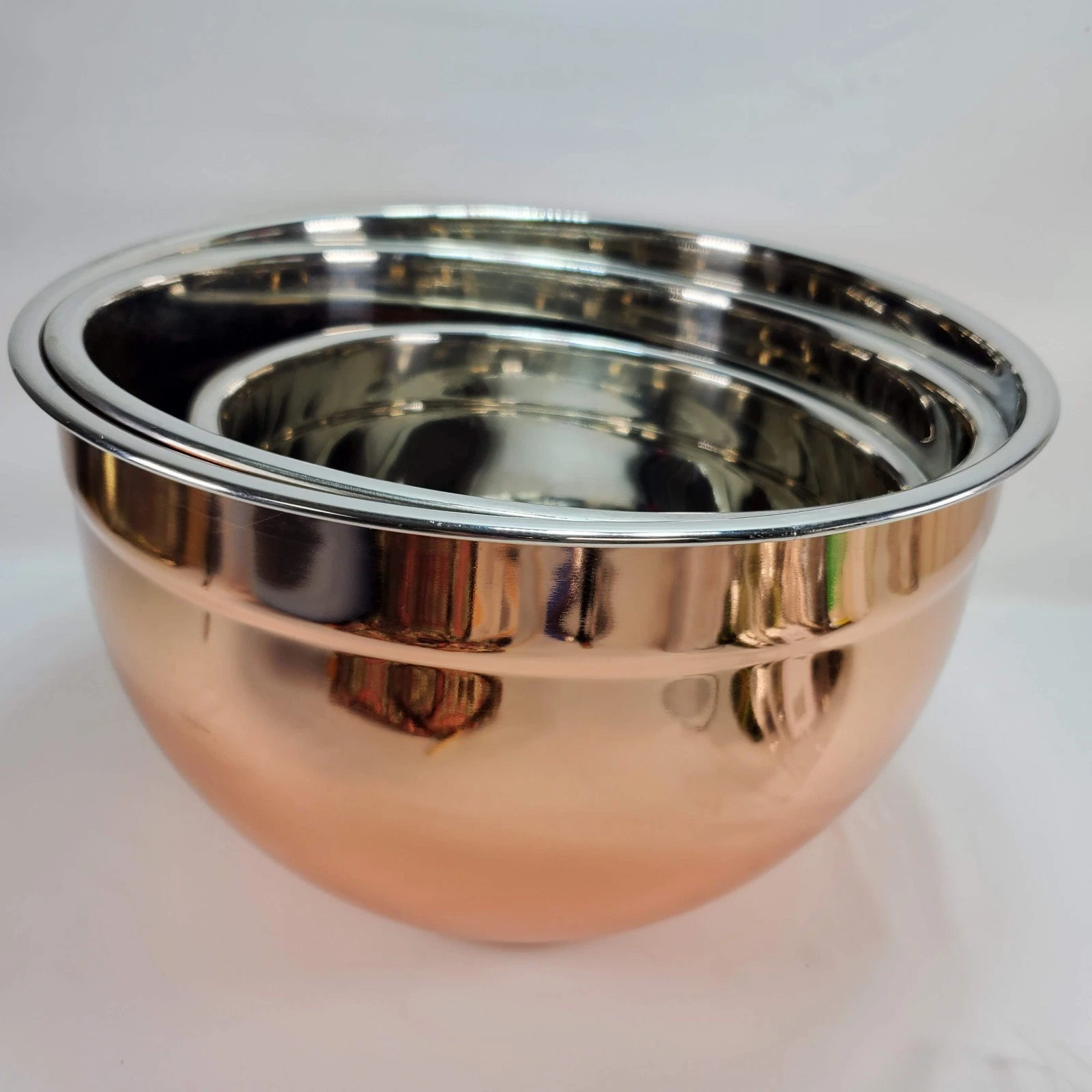 Williams Sonoma Copper Bottom Stainless Steel Mixing Bowls Set of 3 NO LIDS