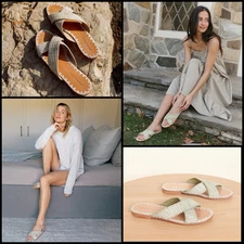 $275 Jenni  Kayne Raffia Crossover Textured  Padded Leather Insole Sandal 36