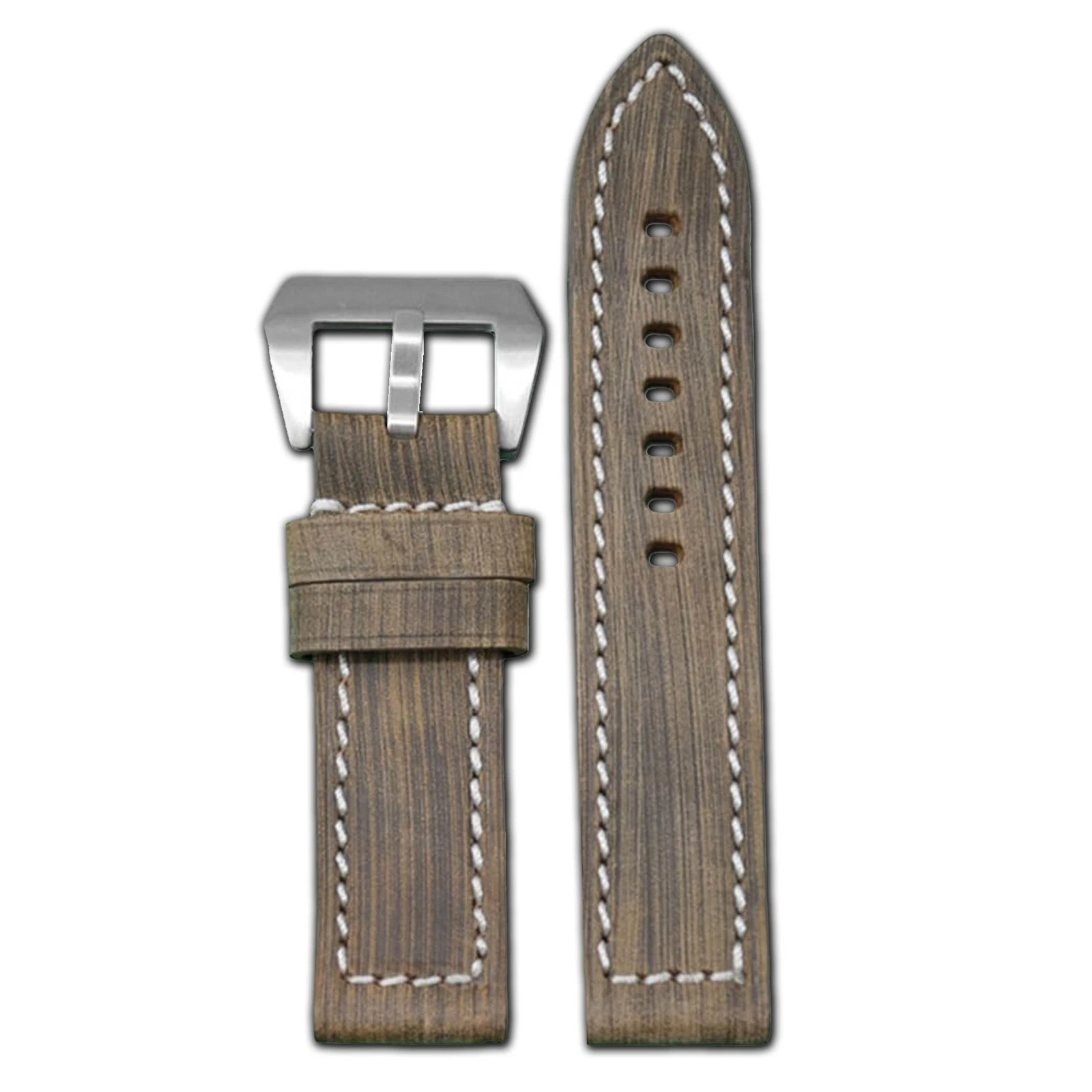 Brushed Vintage Leather Watch Band | Flat | Dark Brown | White Stitch