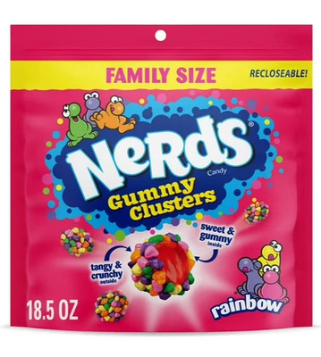 NERDS gummy clusters,candy, rainbow,crunchy and gummy, 18.5 oz bag...