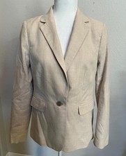 ANN TAYLOR 2 beige cotton linen blend 1 button classic lined blazer