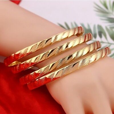 18k Gold Bracelets Bangle Womens Wide13mm Opening Free Gift D669-2