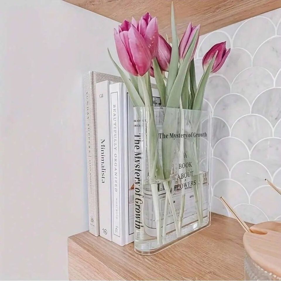 Acrylic Book Flower Vase / Bookshelf Decor Bookend Aesthetic Book Lovers Gift image 2