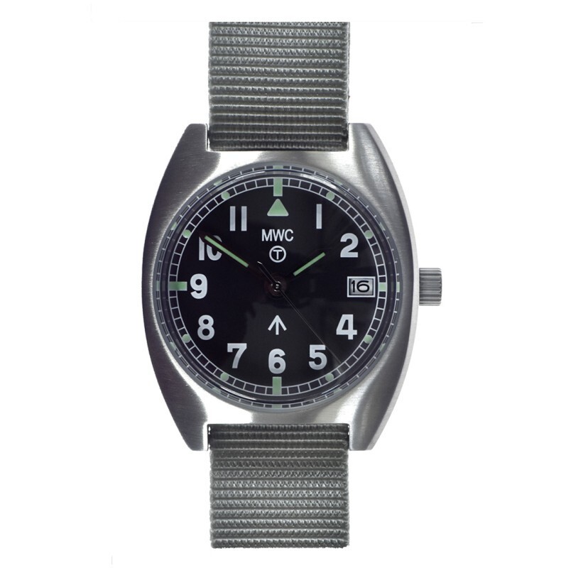 MWC W10 1970'S Pattern Automatico Acciaio Nero Tessuto Data Orologio Uomo