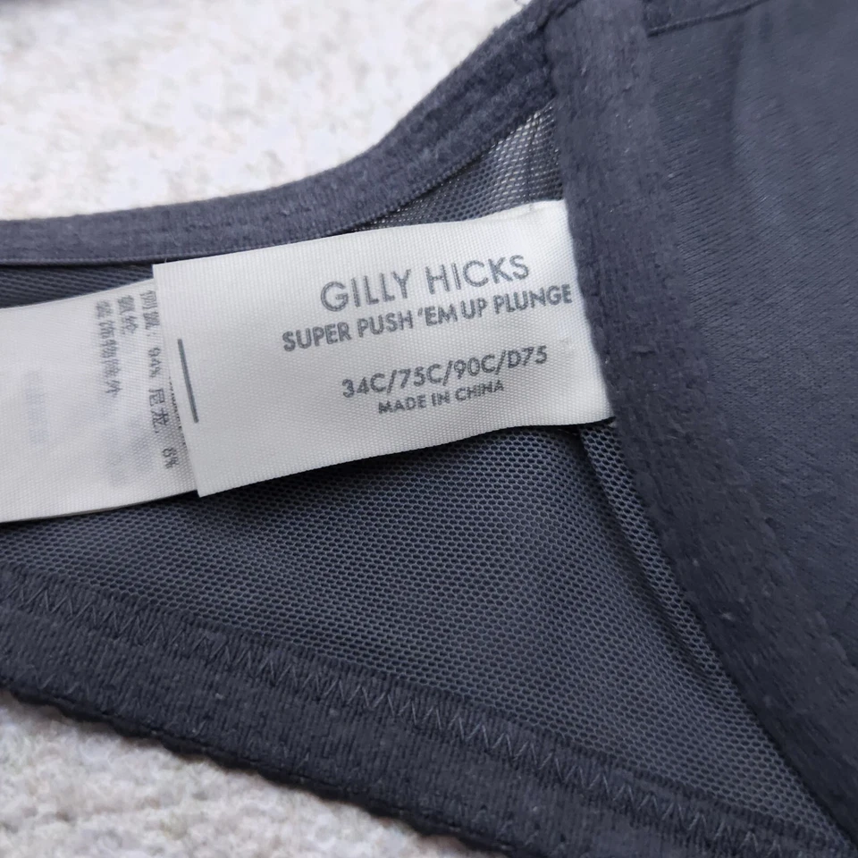 Sexy Sujetador GILLY HICKS Super Push Em Up 34C Gris Floral Encaje Con Aros Foto 4 de 4