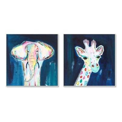 Colorful Safari Animal Portraits Playful Elephant Giraffe, Designed by Jennif...