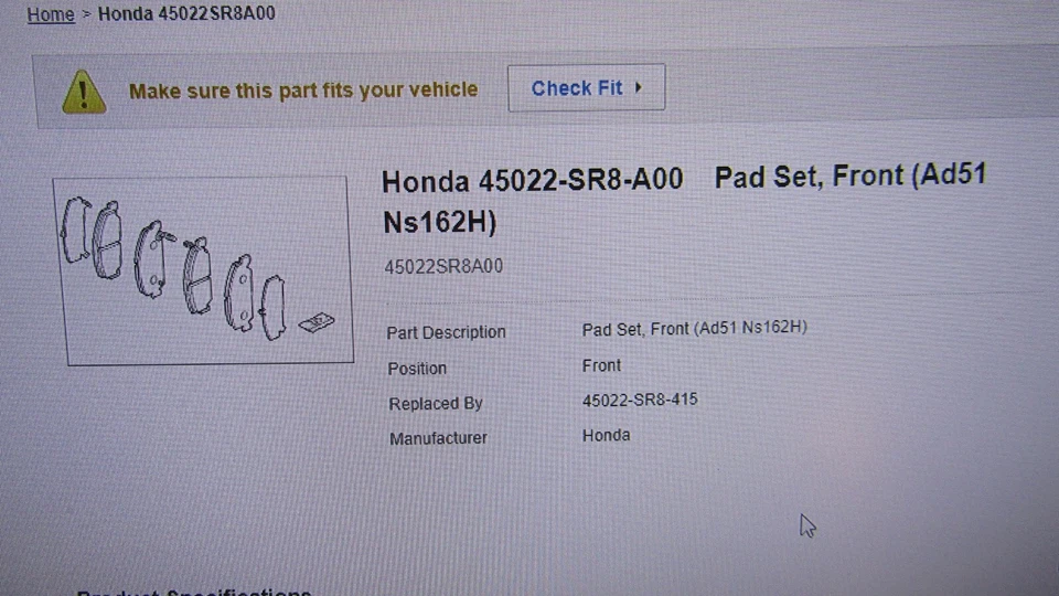 Pastillas de freno de disco delanteras D273SD 45022-SR8-A00 HONDA OE Foto 4 de 4