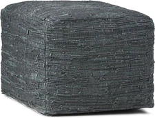 Fredrik Square Pouf, Footstool, Upholstered in Grey Woven Leather, for the Livin