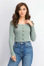 Hippie Rose Juniors' Pointelle Crop Top Green Size M NWT Free Ship Livtown