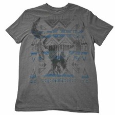 Vintage American Eagle Aztec Print Bull Skull T Shirt SINGLE STITCH Size Large L