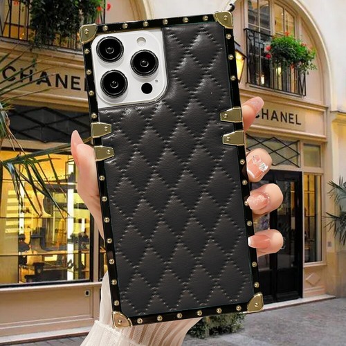 CC Style Diamond Down Jacket Leather Trunk Phone Case Cover for iPhone Samsung - Picture 2 of 30