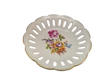 GDR 1877 Crown Vintage Germany German Porcelain Small Bow Dish Floral