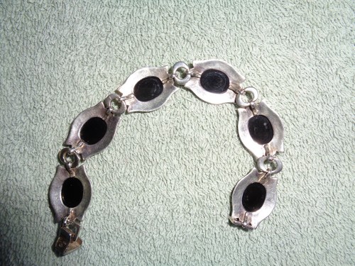 SUSPICION STERLING SILVER MARCASITE BLACK ONYX MOTHER OF PEARL CAMEO BRACELET - Picture 2 of 6