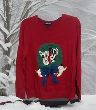 Lands' End Kids Boys 18 XL Red Green Gray Dogs Wreath Christmas Sweater