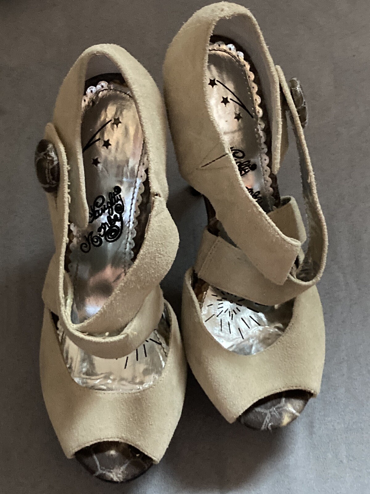 Naughty Monkey Peep Toe Platform Button Snake Pri… - image 2