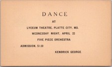 Vintage PLATTE CITY, Missouri Advertising Postcard "DANCE at Lyceum Theatre"