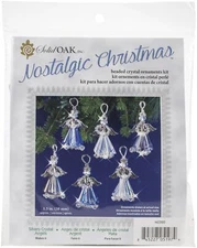 Solid Oak Nostalgic Christmas Beaded Crystal Ornament Kit-Crystal Angels Silver