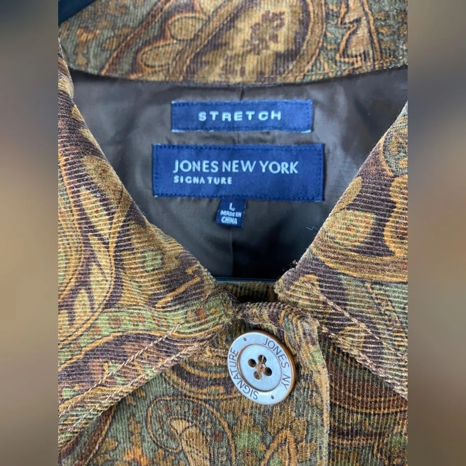 Jones New York Brown Paisley Corduroy Cotton Jacket Blazer Size L - Image 4 of 4