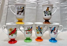 Vtg 1970’s FULL SET 6 Song Bird Pedestal Mugs Irish Coffee Cups made in Japan