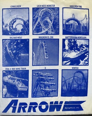 Arrow Dynamics T-shirt *Roller Coasters RMC Viper SFMM Cedar Point ACE*