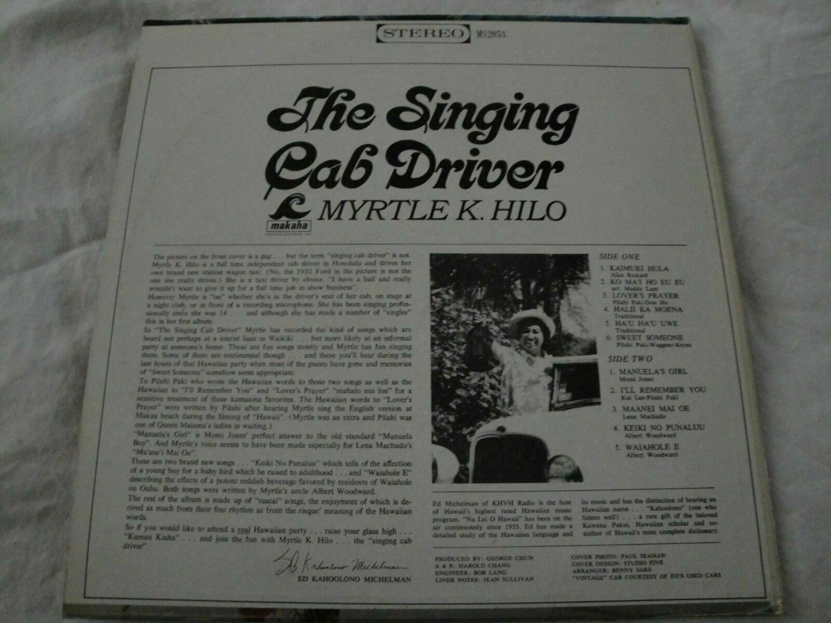 THE SINGING CAB DRIVER MYRTLE K. HILO VINYL LP ALBUM 1967