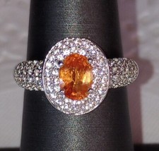 Orange Spessartine Garnet Zircon Double Halo Ring Platinum Over .925 Sz6 1.85Tcw