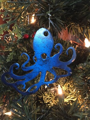 Metal Rustic Blue Octopus Ornament and/or Key Chain Art