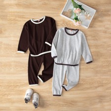 Toddler Kids Baby Boys Girls Solid Knit Tops Pants Pajamas Sleepwear Outfits Set