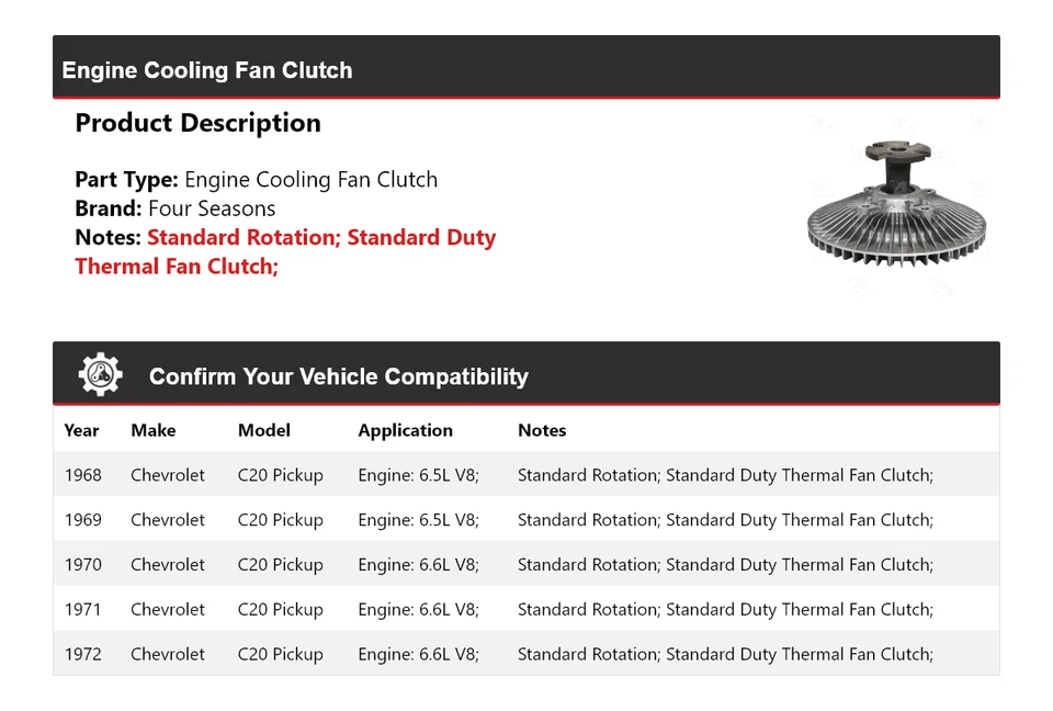 For 1968-1972 Chevrolet C20 Pickup Engine Cooling Fan Clutch 4 Seasons 1969 1970 - Image 2 of 4
