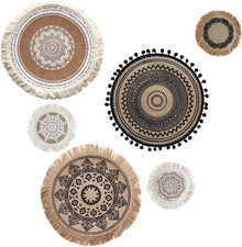 Jute Boho Wall Decor Set of 6, Flat round Macrame Boho Wall Hanging, Mandala Wal