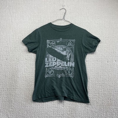 Retro Led Zeppelin U.K. Distressed Graphic tee Rock Band T Shirt Green Wom Sz S