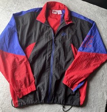 Vintage 90s Nike Grey Tag Colorblock Windbreaker Jacket Medium Black Red Purple