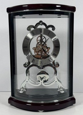 Bulova Wentworth Skeleton Mantel Quartz Wood Glass Model B2025 Tested & Works