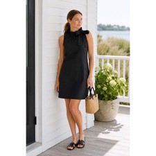 NWT J.Crew Shift Dress Women 6 Black Ruffle Neck Bow BL887 Little Black Dress