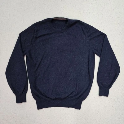 Brunello Cucinelli Sweater Mens Large Blue 100% Cashmere Crewneck Italy Pullover