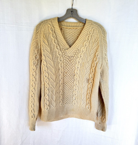 Vintage Standun Irish Cream Cable Knit Sweater Galway Ireland