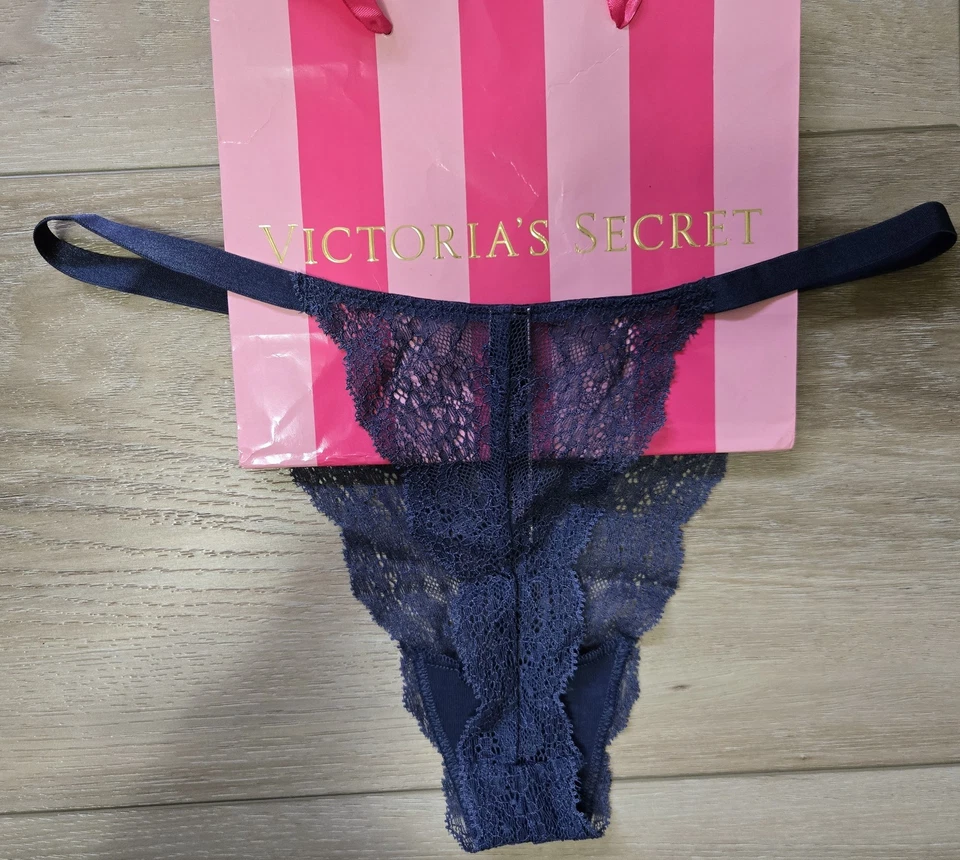 Victoria's Secret Muy Sexy Azul Malla Transparente Encaje Tanga Tanga Bragas M Foto 2 de 3
