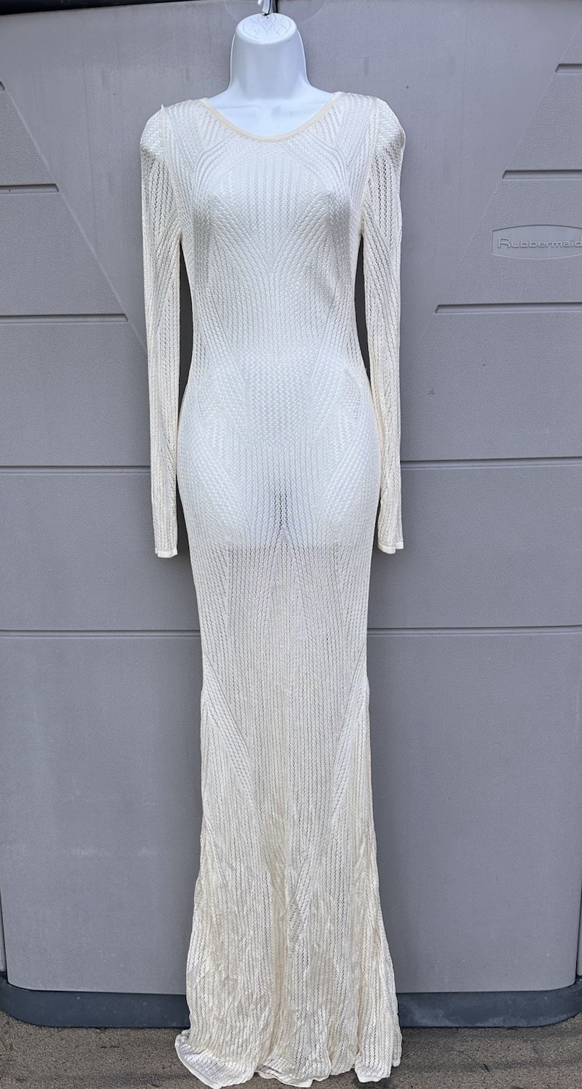 Herve Leger SS16 Runway Dress S NWT Cream Mesh Gown Open Back  RARE Resort image 6