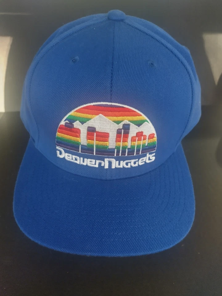 Denver NuggetsMitchell & Ness NBA Fitted Hat 7 3/4 Blue With Rainbow Logo Cap - Image 3 of 4