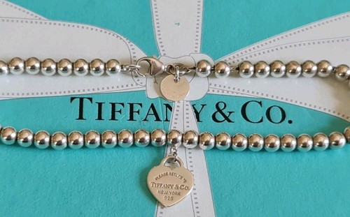 Authentisches Tiffany & Co Mini blau Emaille Herz Anhänger Perlenarmband - Bild 6 von 11