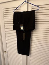 Perry Ellis Mens Dress Pants 36x32 Portfolio Flat Front Black Casual Trousers