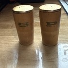 Mid-Century Modern Gold Wooden Salt & Pepper Shakers, Japan, Gold Top — photo 1