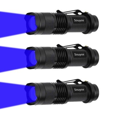 Souyos 3 Pack Zoomable LED Flashlight, 3 Modes Blue Beam Flashlight for