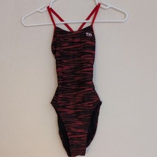 TYR Girl's Durafast Elite Fizzy Cutoutfit Swimsuit Black Orange - Size 24