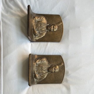 Metal Bookends Pair 3D Raised Man Portrait Bust Antique Bronze Finish