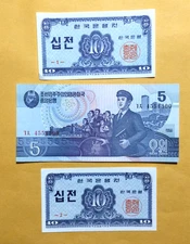 KOREA BANK NOTES,OBSOLETE,LOT OF 3,CRISP UNCIRCULATED,ITEM  #031